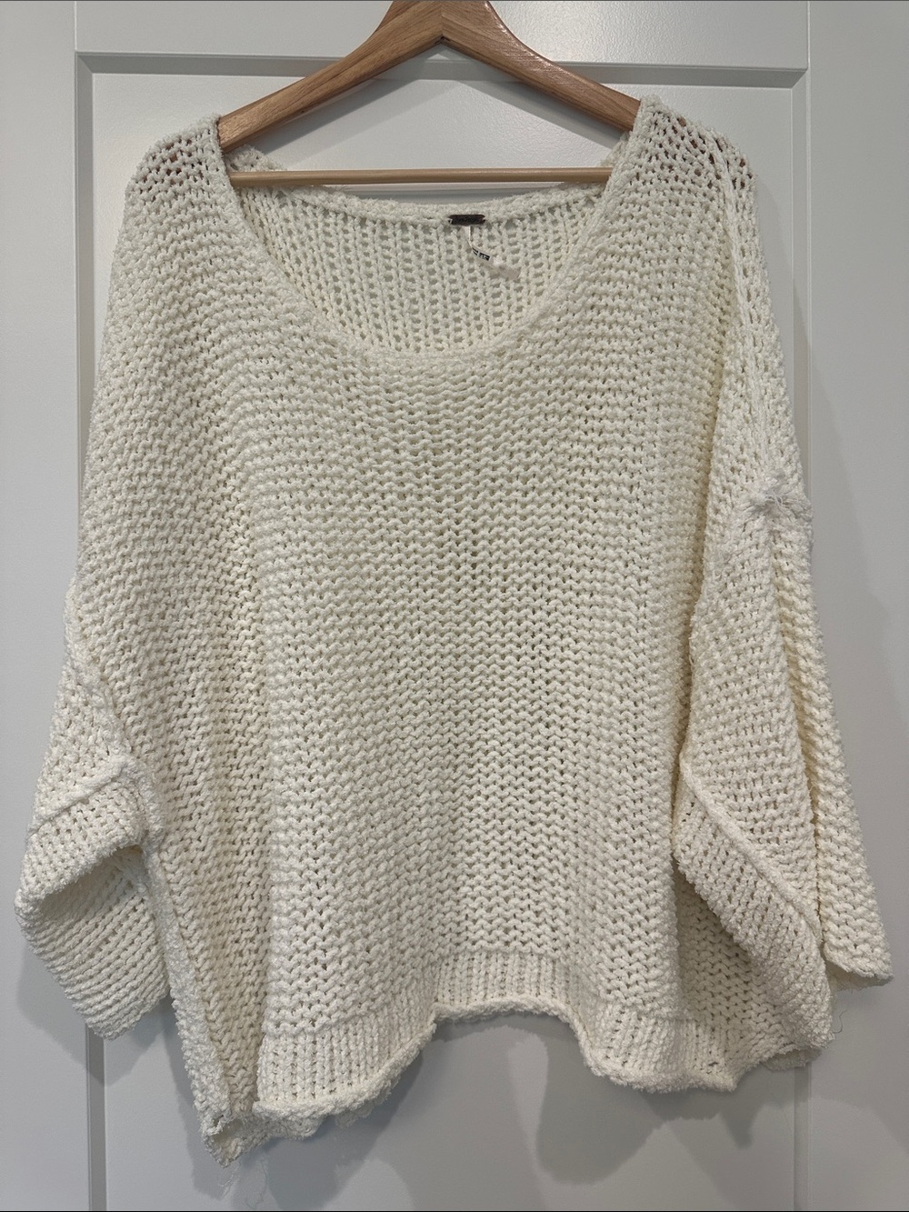 Free People Ivory Open-Knit Oversized Pullover (Small)